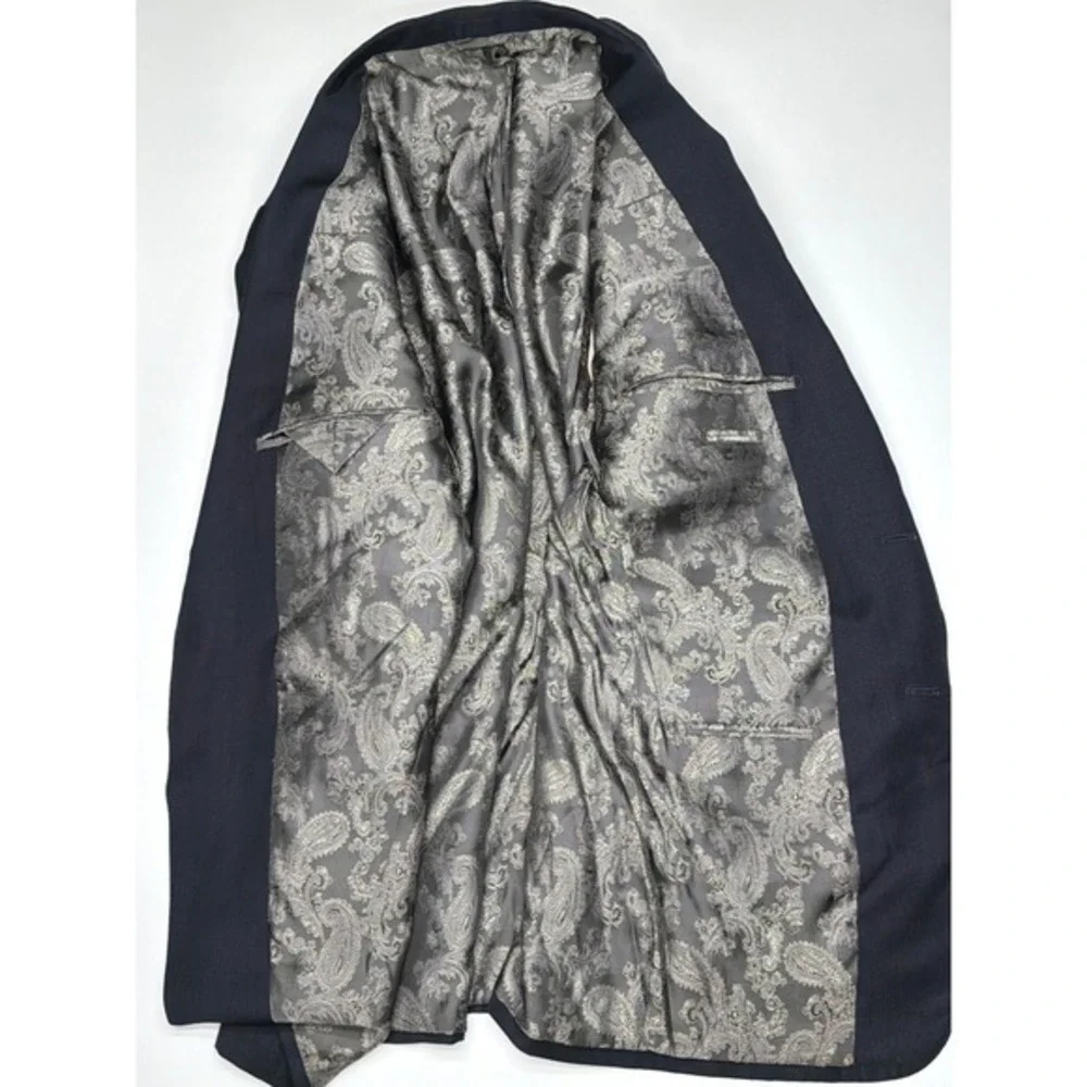 Mens Dark Blue‎ Paisley Lined Blazer Jacket Suit Sport Coat Size 44R